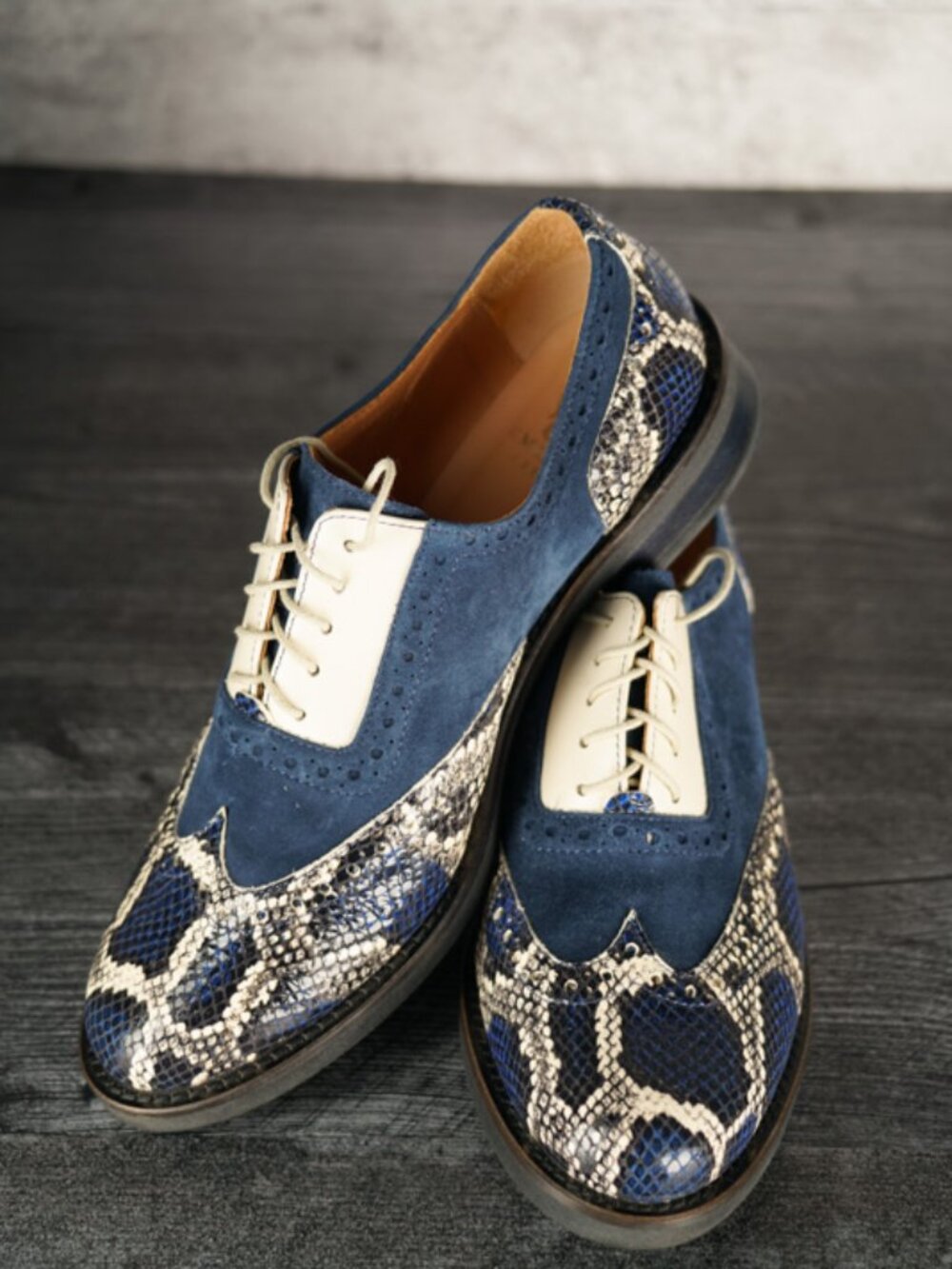 Embassy London Vivienne Women’s Blue Leather & Snakeskin Oxford Shoes